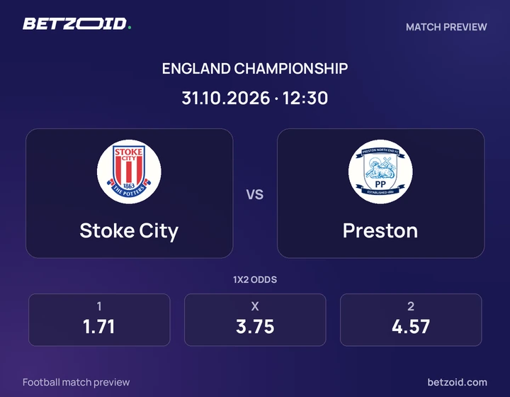 Stoke City - Preston Stoke City vs Preston: England Championship match preview with team badges and kick-off details.
