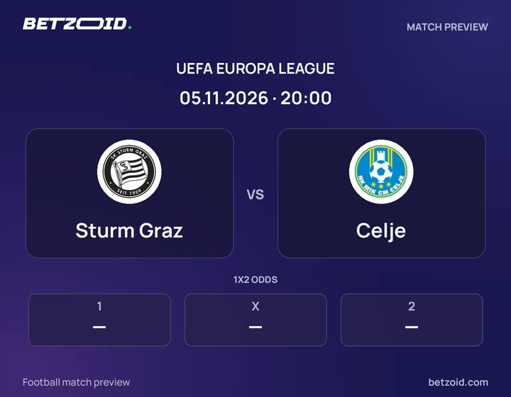 Sturm Graz - Celje Sturm Graz vs Celje: UEFA Europa League match preview with team badges and kick-off details.