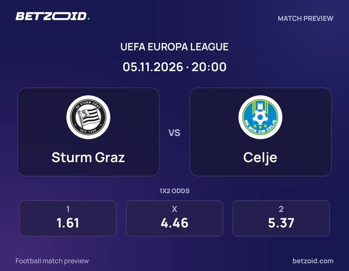 Sturm Graz - Celje Sturm Graz vs Celje: UEFA Europa League match preview with team badges and kick-off details.