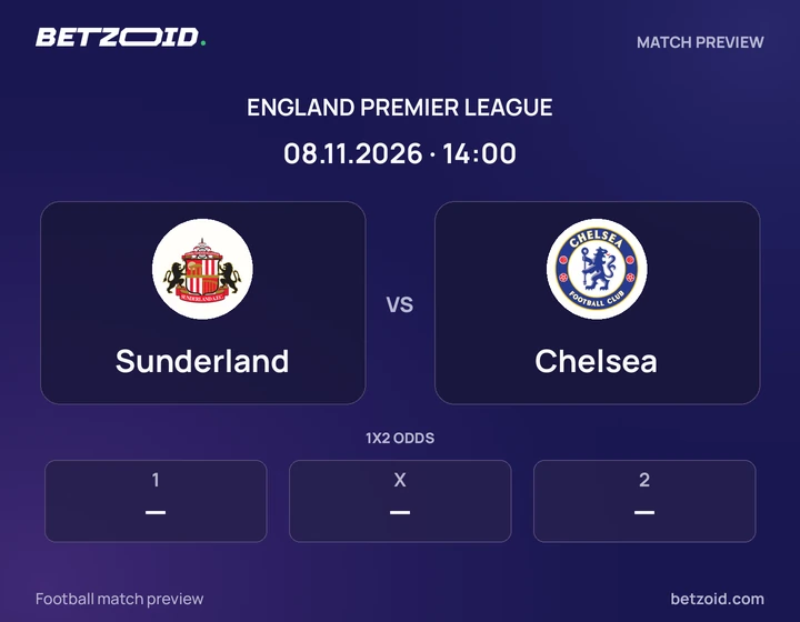 Sunderland vs Chelsea: England Premier League match preview with team badges and kick-off details.