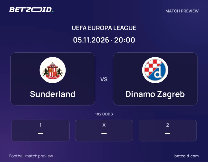 Sunderland vs Dinamo Zagreb: UEFA Europa League match preview with team badges and kick-off details.