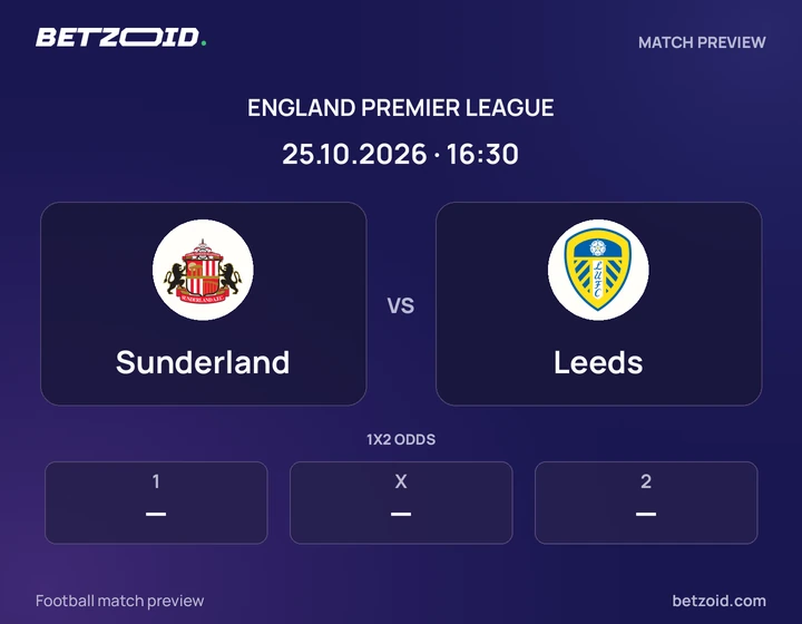 Sunderland - Leeds Sunderland vs Leeds: England Premier League match preview with team badges and kick-off details.