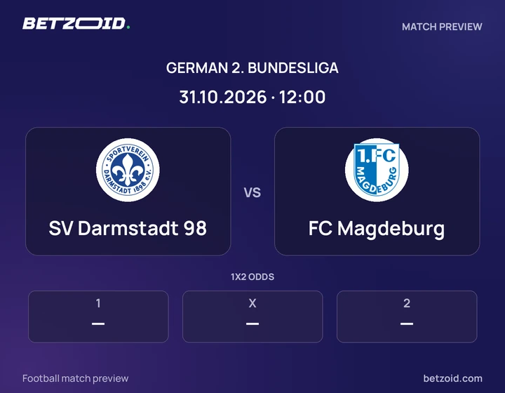 SV Darmstadt 98 - FC Magdeburg SV Darmstadt 98 vs FC Magdeburg: German 2. Bundesliga match preview with team badges and kick-off details.