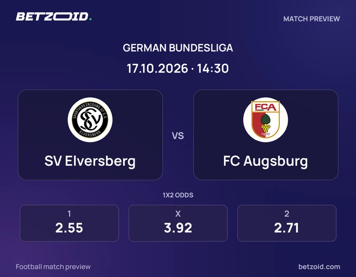 SV Elversberg – FC Augsburg SV Elversberg – FC Augsburg: Spielvorschau zum Wettbewerb Bundesliga mit Teamlogos und Anstoßzeit.