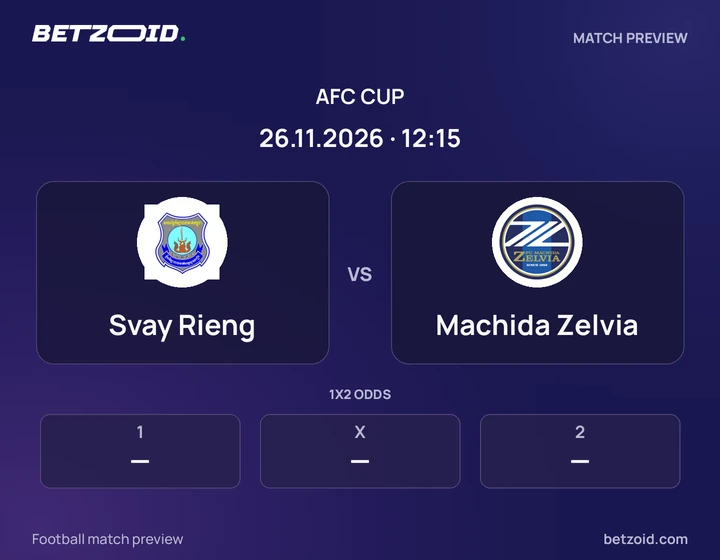 Svay Rieng - Machida Zelvia Svay Rieng vs Machida Zelvia: AFC Cup match preview with team badges and kick-off details.