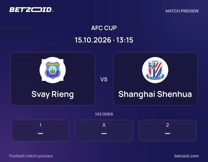 Svay Rieng vs Shanghai Shenhua: AFC Cup match preview with team badges and kick-off details.