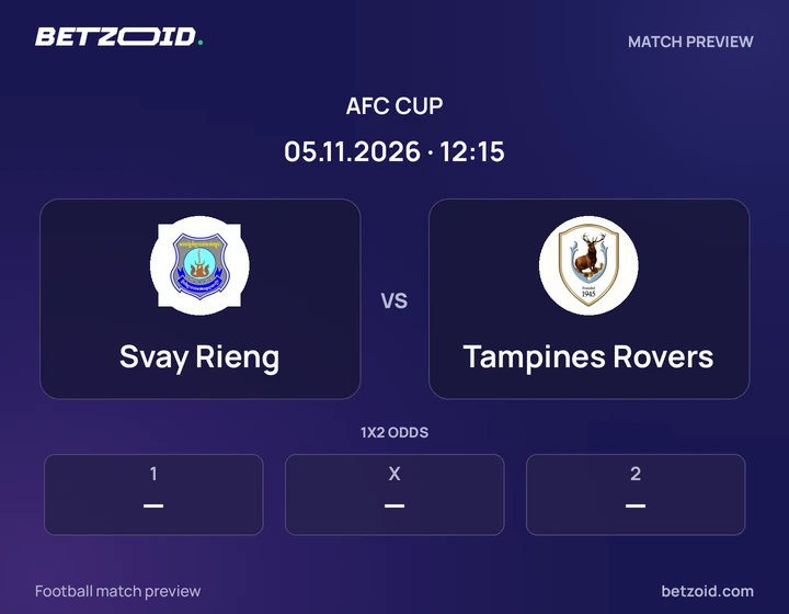 Svay Rieng - Tampines Rovers Svay Rieng vs Tampines Rovers: AFC Cup match preview with team badges and kick-off details.