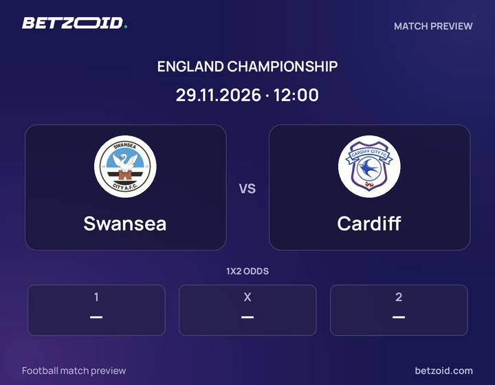 Swansea - Cardiff Swansea vs Cardiff: England Championship match preview with team badges and kick-off details.