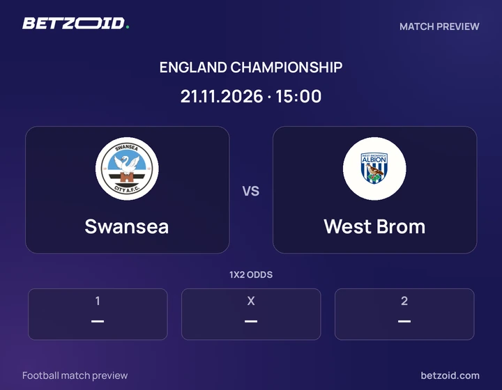 Swansea vs West Brom: England Championship match preview with team badges and kick-off details.