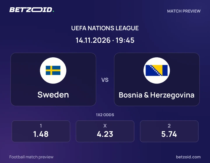Sweden - Bosnia & Herzegovina Sweden vs Bosnia & Herzegovina: UEFA Nations League match preview with team badges and kick-off details.