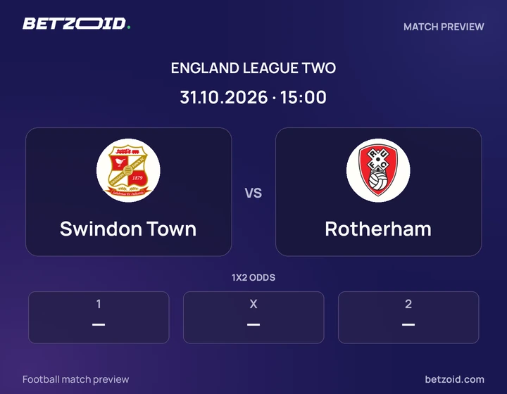 Swindon Town vs Rotherham: England League Two match preview with team badges and kick-off details.