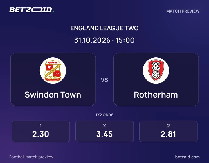 Swindon Town - Rotherham Swindon Town vs Rotherham: England League Two match preview with team badges and kick-off details.