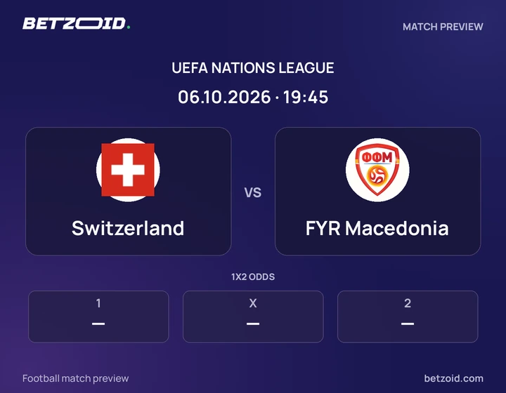 Switzerland vs FYR Macedonia: UEFA Nations League match preview with team badges and kick-off details.