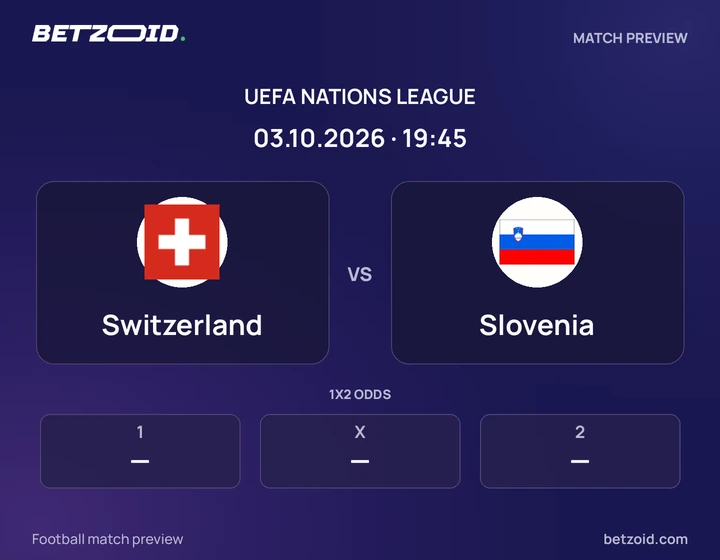 Switzerland vs Slovenia: UEFA Nations League match preview with team badges and kick-off details.