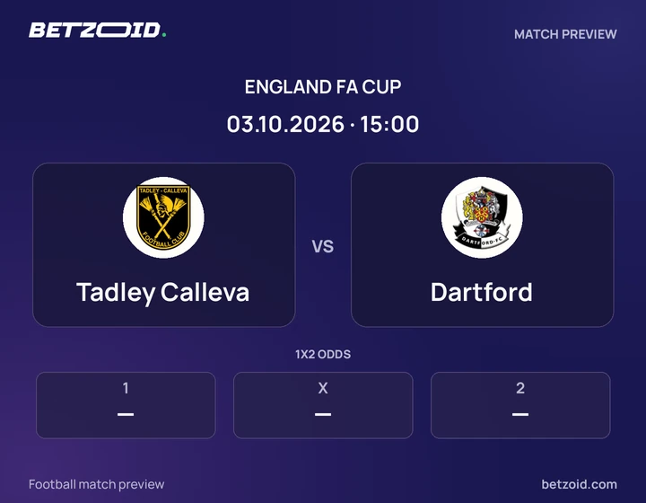 Tadley Calleva vs Dartford: England FA Cup match preview with team badges and kick-off details.