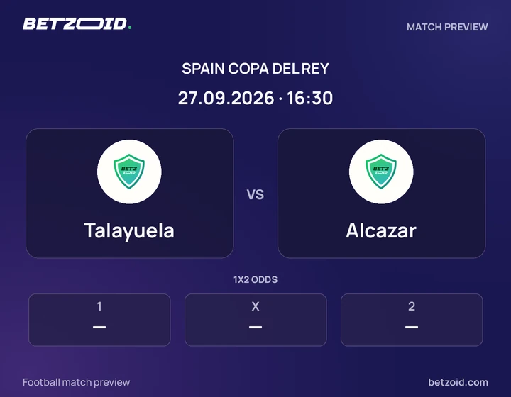 Talayuela vs Alcazar: Spain Copa del Rey match preview with team badges and kick-off details.
