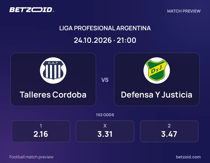 Talleres Cordoba vs. Defensa Y Justicia Talleres Cordoba vs. Defensa Y Justicia: imagen del partido de Liga Profesional Argentina.