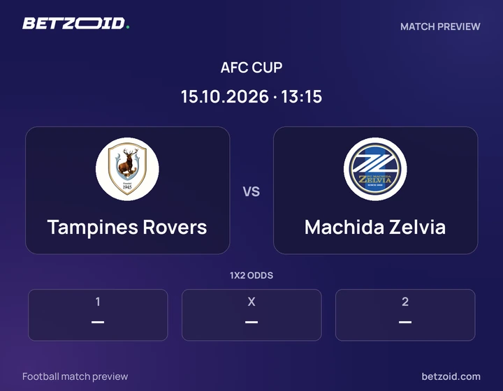 Tampines Rovers vs Machida Zelvia: AFC Cup match preview with team badges and kick-off details.
