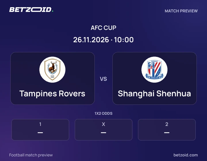 Tampines Rovers vs Shanghai Shenhua: AFC Cup match preview with team badges and kick-off details.