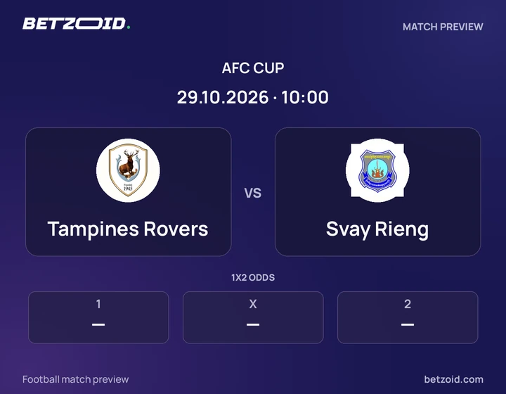Tampines Rovers vs Svay Rieng: AFC Cup match preview with team badges and kick-off details.