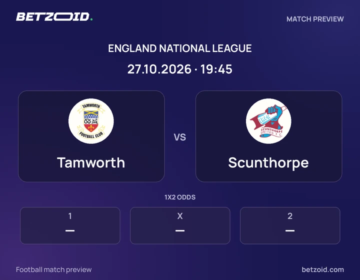 Tamworth vs Scunthorpe: England National League match preview with team badges and kick-off details.