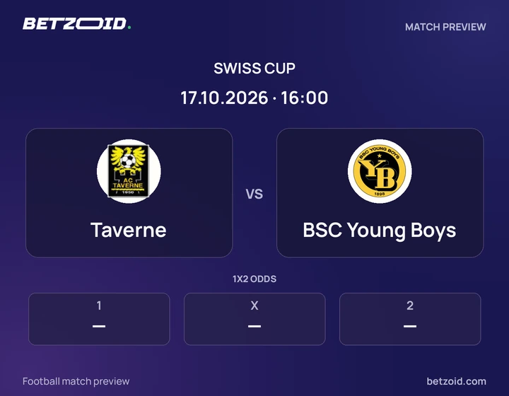 Taverne vs BSC Young Boys: Swiss Cup match preview with team badges and kick-off details.