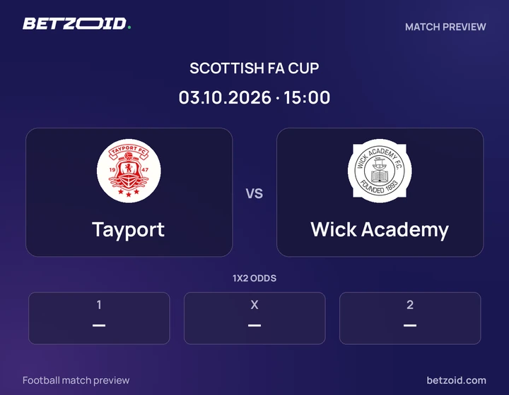 Tayport - Wick Academy Tayport vs Wick Academy: Scottish FA Cup match preview with team badges and kick-off details.