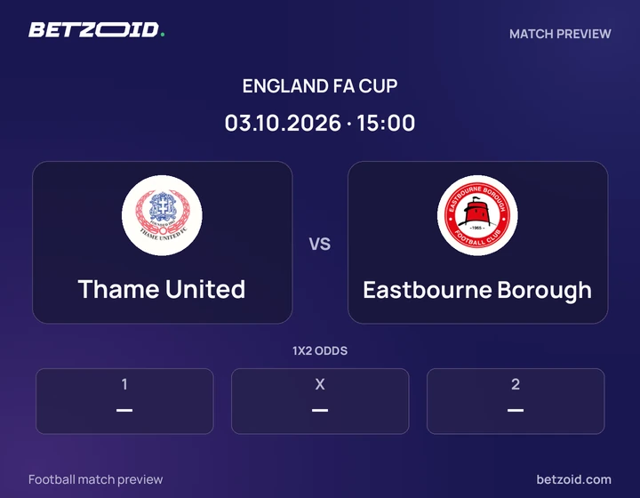 Thame United vs Eastbourne Borough: England FA Cup match preview with team badges and kick-off details.