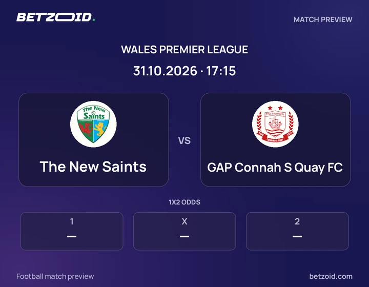 The New Saints vs GAP Connah S Quay FC: Wales Premier League match preview with team badges and kick-off details.