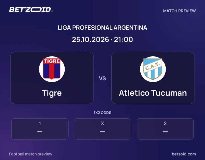 Tigre vs Atletico Tucuman: Liga Profesional Argentina match preview with team badges and kick-off details.