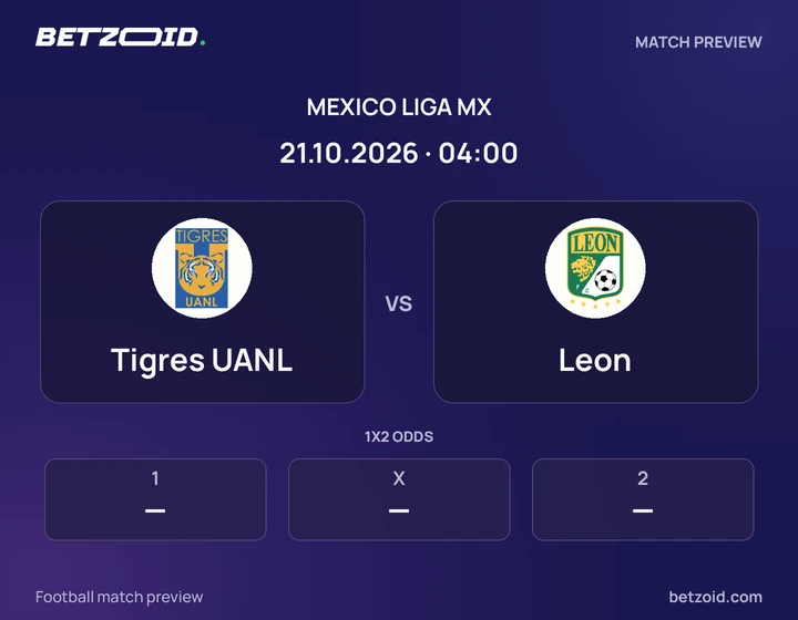 Tigres UANL vs Leon: Mexico Liga MX match preview with team badges and kick-off details.