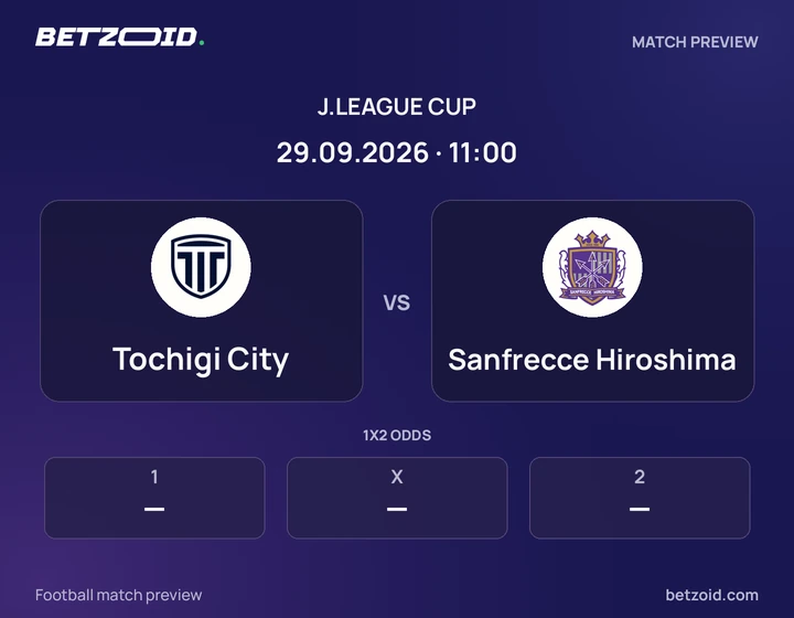 Tochigi City vs Sanfrecce Hiroshima: J.League Cup match preview with team badges and kick-off details.