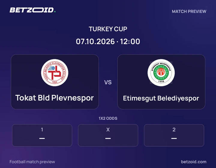 Tokat Bld Plevnespor vs Etimesgut Belediyespor: Turkey Cup match preview with team badges and kick-off details.