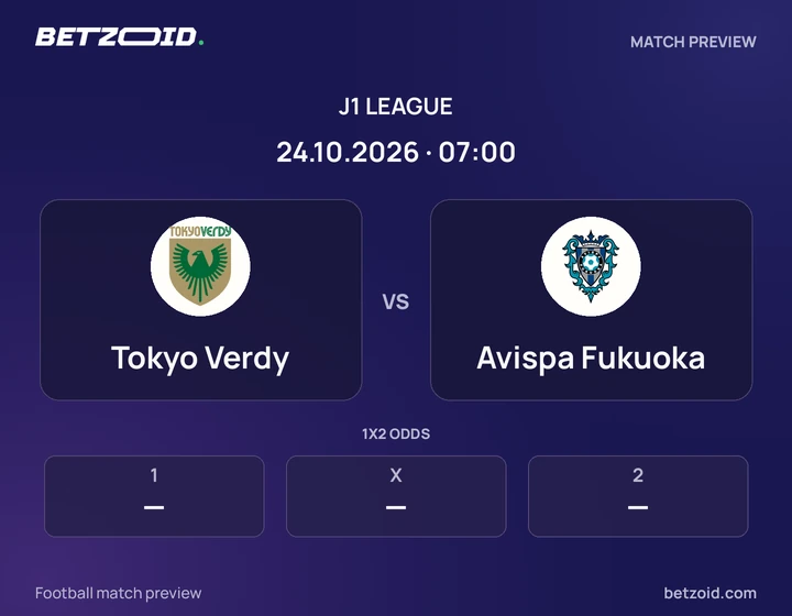 Tokyo Verdy vs Avispa Fukuoka: J1 League match preview with team badges and kick-off details.