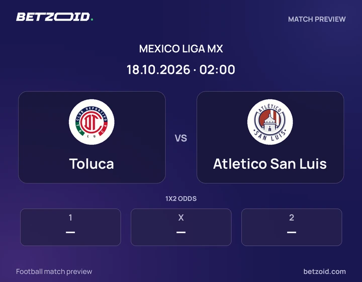 Toluca vs Atletico San Luis: Mexico Liga MX match preview with team badges and kick-off details.