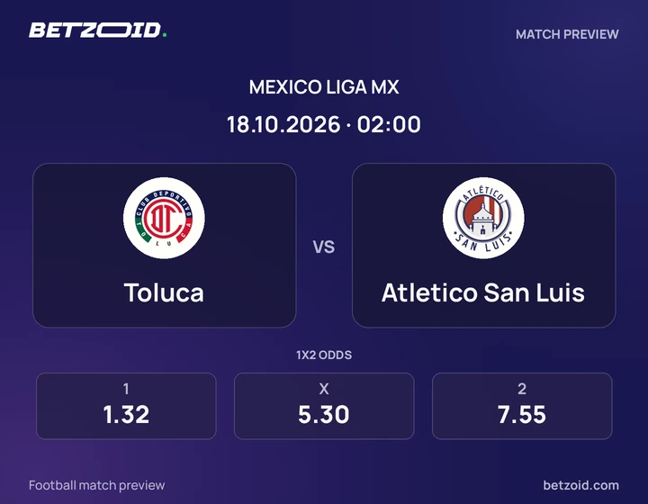 Toluca vs. Atletico San Luis Toluca vs. Atletico San Luis: previa del partido de Liga MX, con escudos y datos del encuentro.