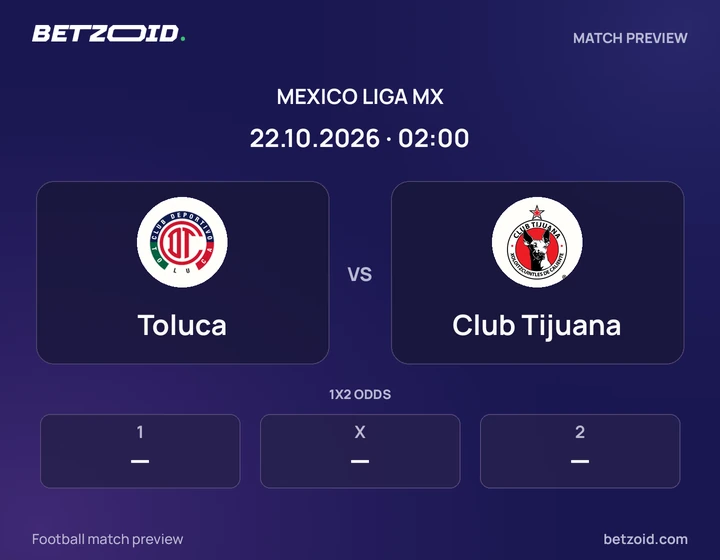 Toluca - Club Tijuana Toluca vs Club Tijuana: Mexico Liga MX match preview with team badges and kick-off details.