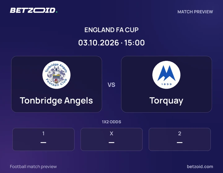 Tonbridge Angels vs Torquay: England FA Cup match preview with team badges and kick-off details.