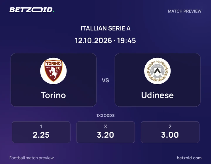 Torino - Udinese Torino vs Udinese: Itallian Serie A match preview with team badges and kick-off details.