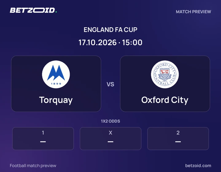 Torquay - Oxford City Torquay vs Oxford City: England FA Cup match preview with team badges and kick-off details.