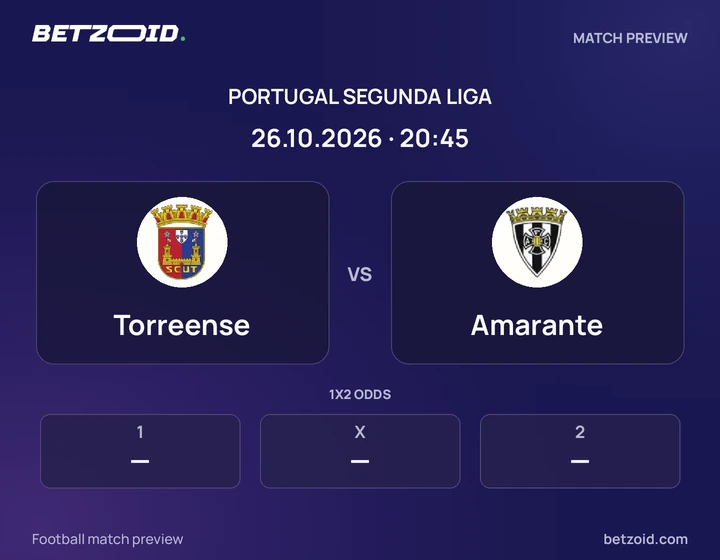Torreense - Amarante Torreense vs Amarante: Portugal Segunda Liga match preview with team badges and kick-off details.