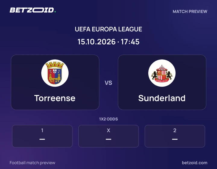 Torreense vs Sunderland: UEFA Europa League match preview with team badges and kick-off details.