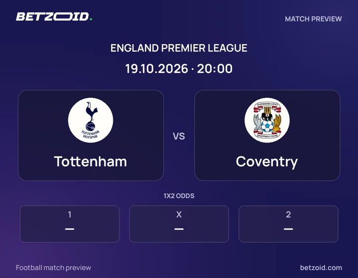 Tottenham vs Coventry: England Premier League match preview with team badges and kick-off details.