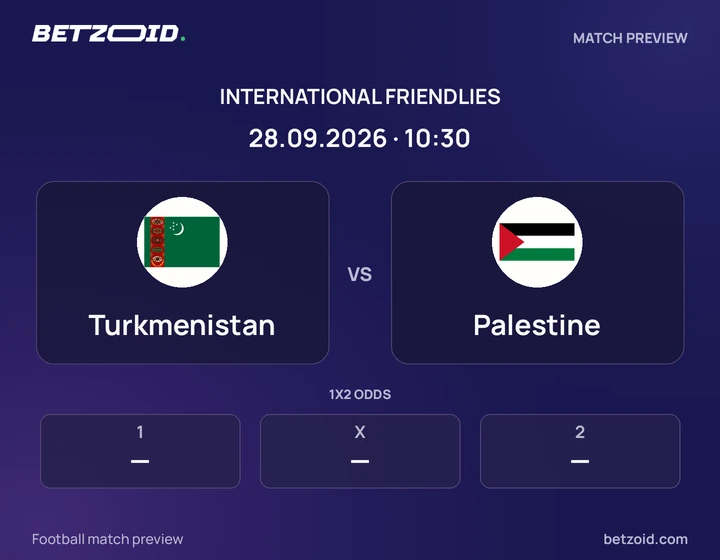 Turkmenistan vs Palestine: International Friendlies match preview with team badges and kick-off details.