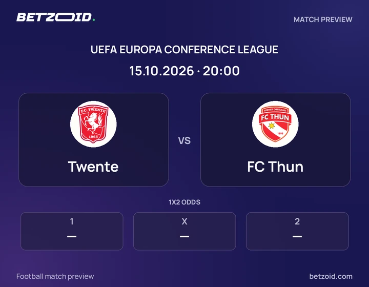 Twente - FC Thun Twente vs FC Thun: UEFA Europa Conference League match preview with team badges and kick-off details.