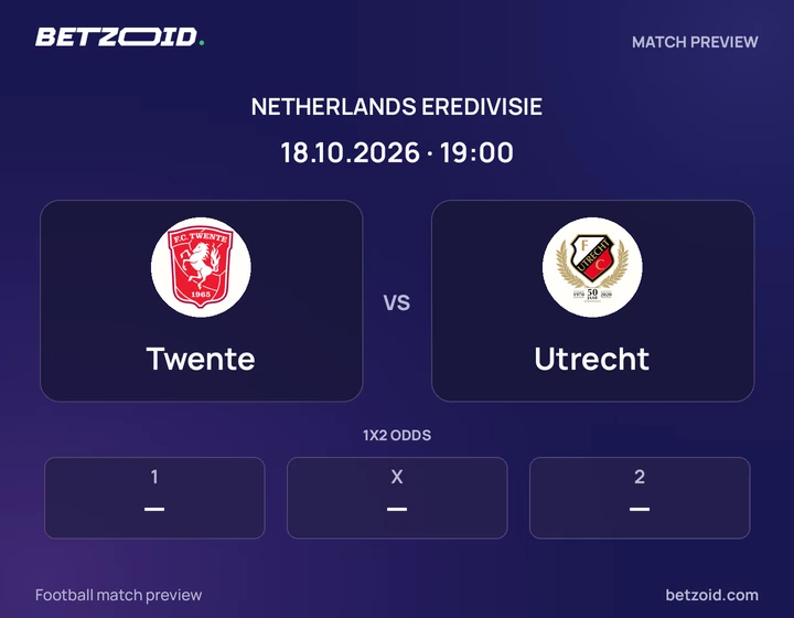 Twente - Utrecht Twente vs Utrecht: Netherlands Eredivisie match preview with team badges and kick-off details.