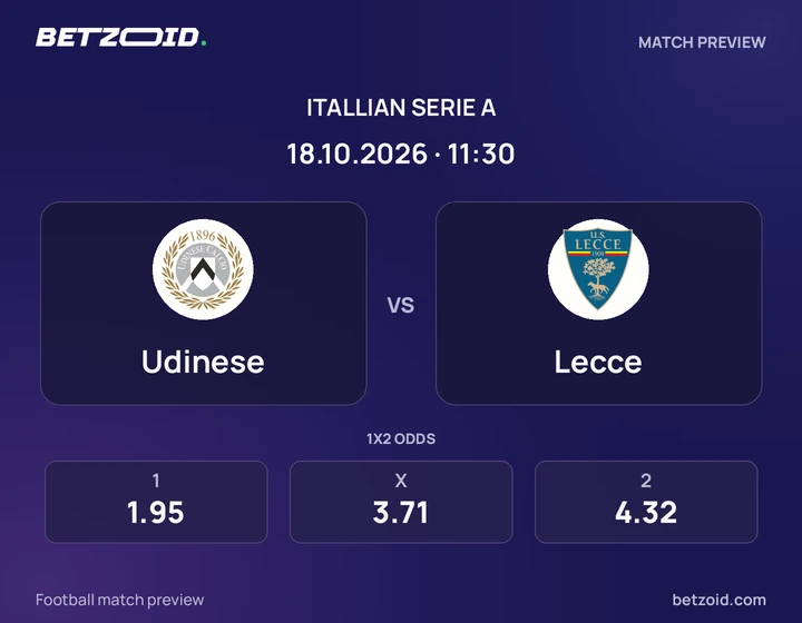 Udinese – Lecce Udinese – Lecce: presentazione della partita di Serie A con stemmi e orario di inizio.