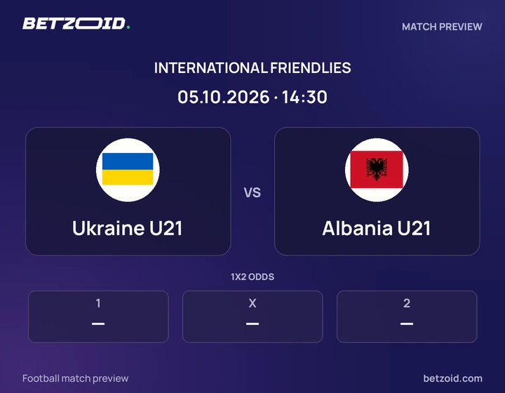 Ukraine U21 vs Albania U21: International Friendlies match preview with team badges and kick-off details.