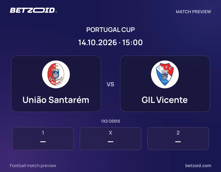 União Santarém vs GIL Vicente: Portugal Cup match preview with team badges and kick-off details.