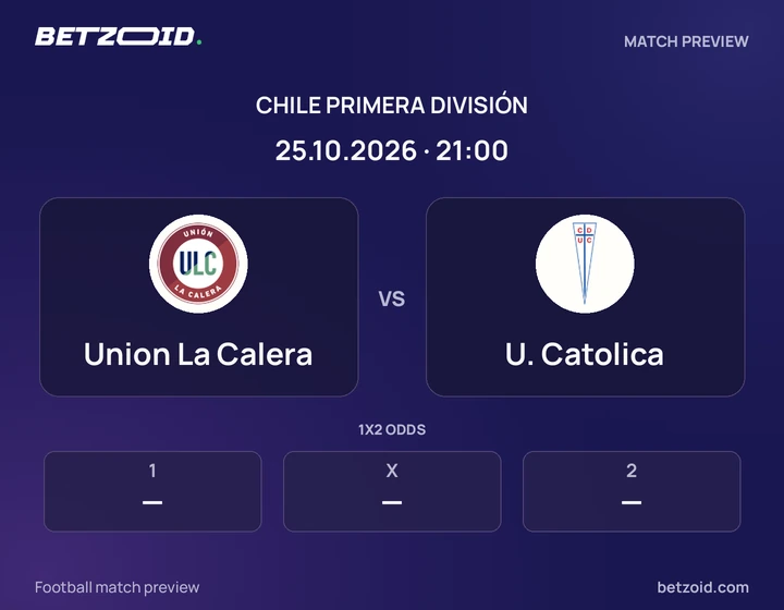 Union La Calera vs U. Catolica: Chile Primera División match preview with team badges and kick-off details.
